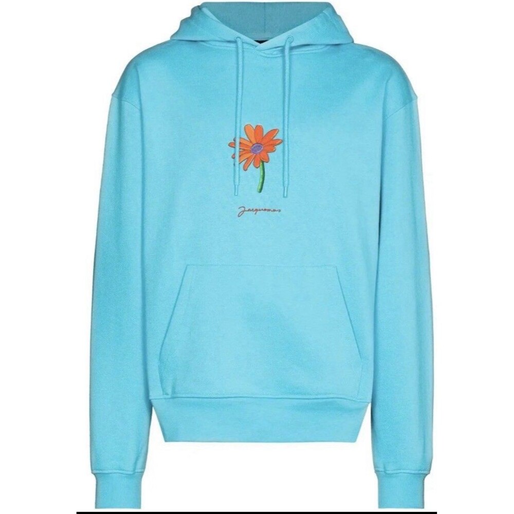 Jacquemus Flower Embroidered Patch Hoodie Light Blue MSRP $340 S w/COA